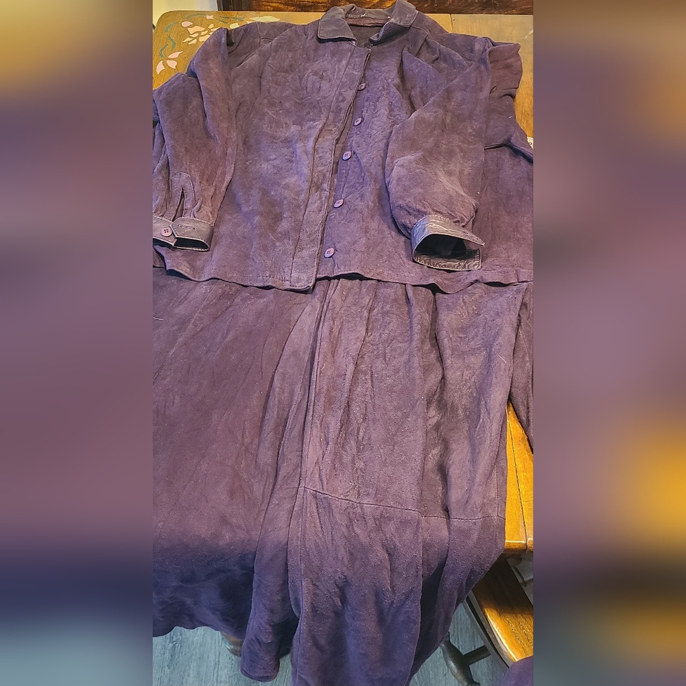 Purple Suede Matching Pants Jacket A-Line Skirt Womens Size Approx 10-12 3 Piece